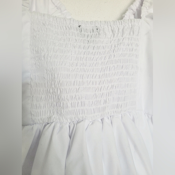 18 Centimeters Balloon/Puff Mini Dress Elastized Back Cotton Blend White Small - Picture 8 of 13